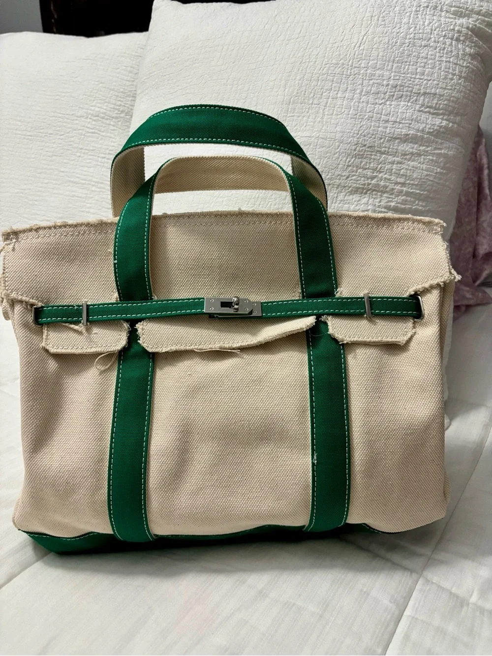 Boatkin Large Canvas Tote Bag with Green Trim- Sunwin